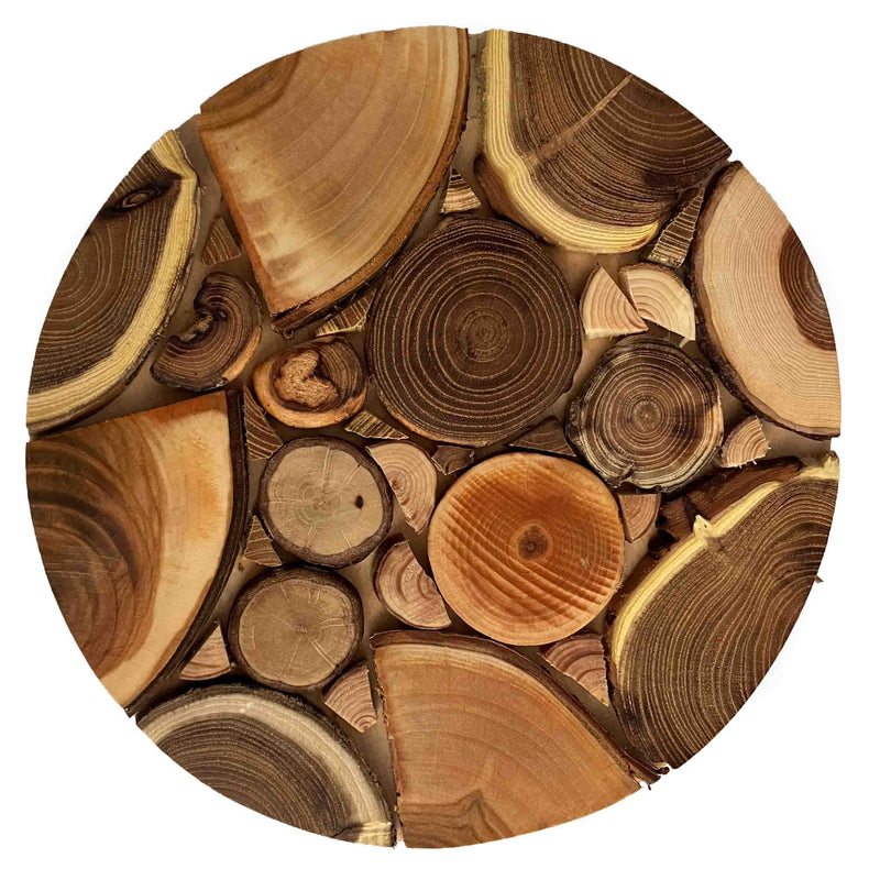 Topfuntersetzer rund aus Holz, gemischte Hölzer, in verschiedenen Größen