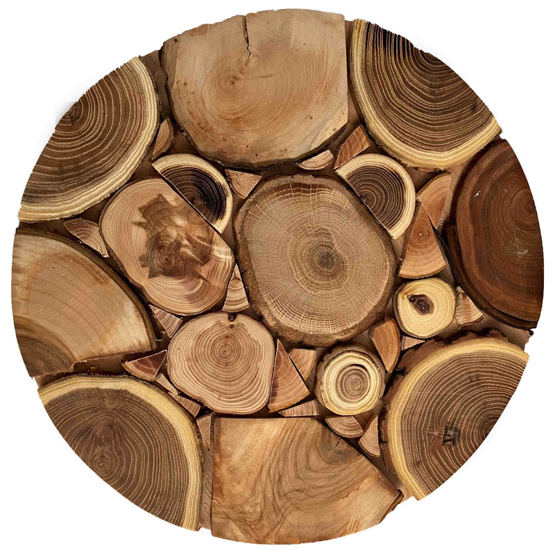Topfuntersetzer rund aus Holz, gemischte Hölzer, in verschiedenen Größen