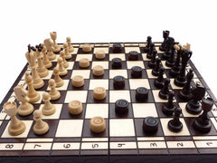 Schach und Dame mit Figuren, Nr. 165 aus Holz, Schachspiel 50x50x3 cm