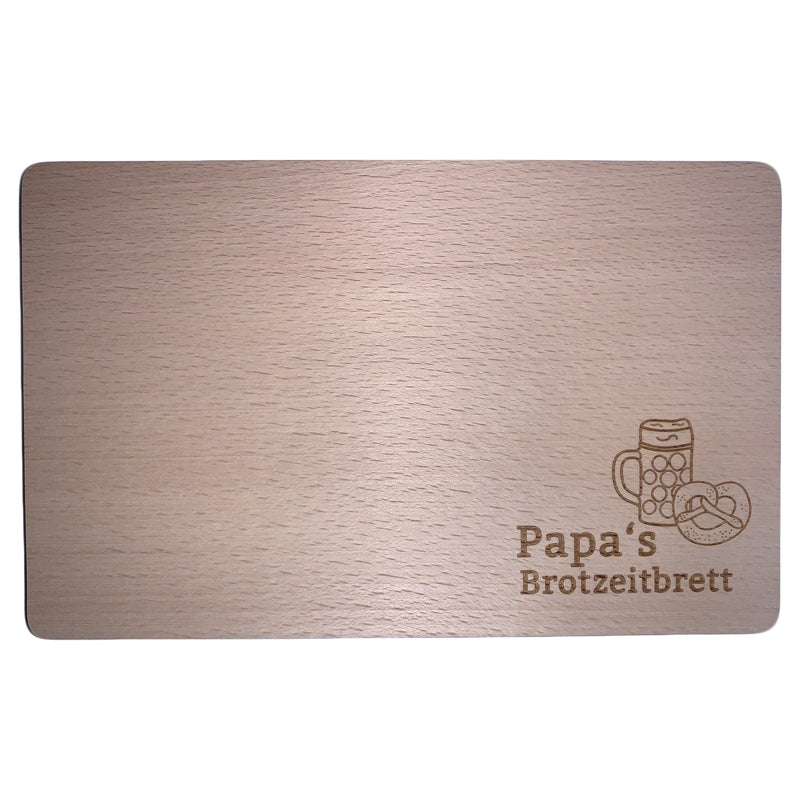 Schneidbrett mit Gravur "Papa`s Brotzeitbrett" aus Buchenholz, 25x16x1,5 cm