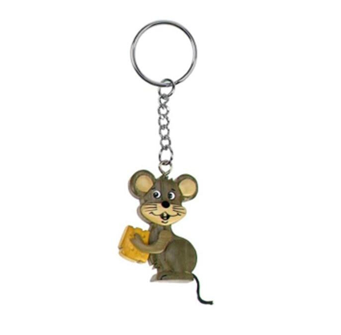 Schlüsselanhänger Maus mit Käse aus Holz Nr. 019.027