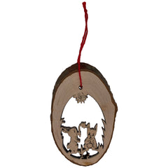 Astholzscheibe Ostern mit beidseitigem Motiv, gelasert aus Holz und mit Aufhängefaden