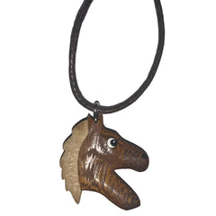Halsketten Pferd aus Holz im 4er Set, Band ca. 40 cm braun