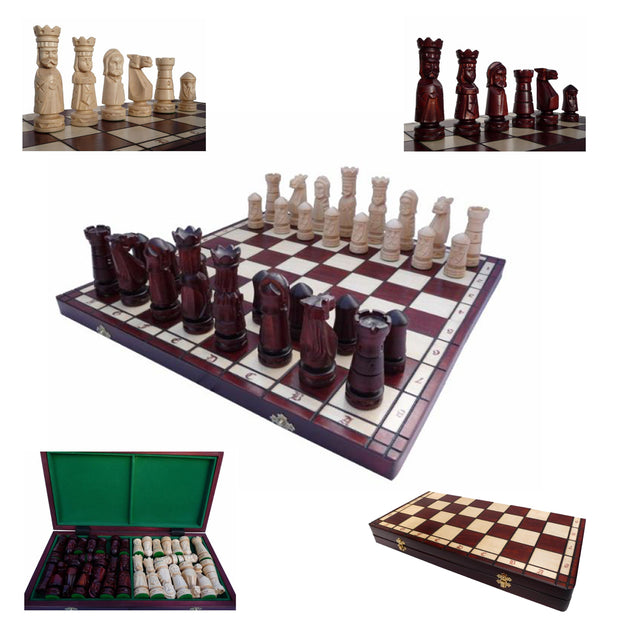 Schach mit handgeschnitzten Figuren, Nr. 104 aus Holz, Schachspiel 65x