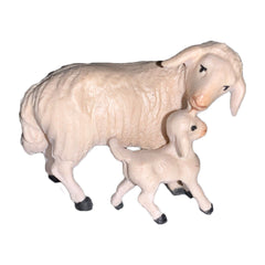 Schaf mit Lamm Nr. 52 aus Ahornholz, Krippenfiguren 