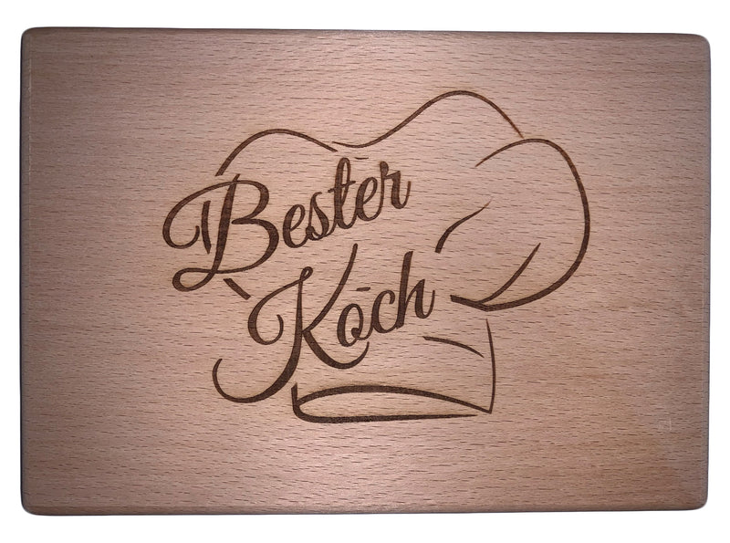 Schneidbrett mit Gravur "Bester Koch" aus Buchenholz, 22x15,5x1 cm