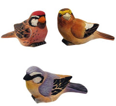 Handgeschnitzte Vögel gemischt aus Holz 6er Set ca. 8x4,5 cm bemalt