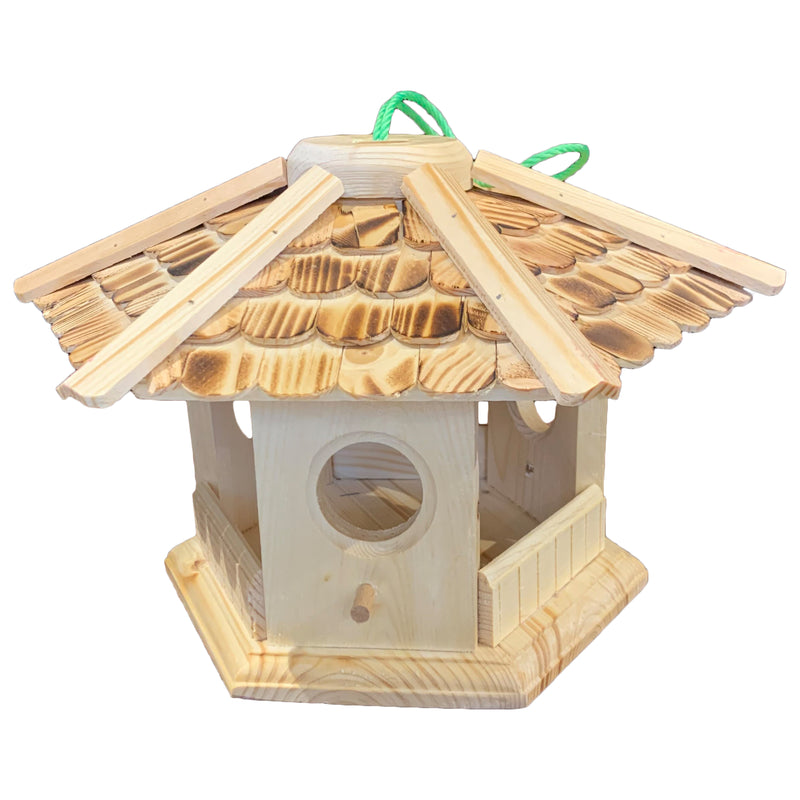 Vogelhaus "Pavillon" groß mit geflammtem Dach aus Holz