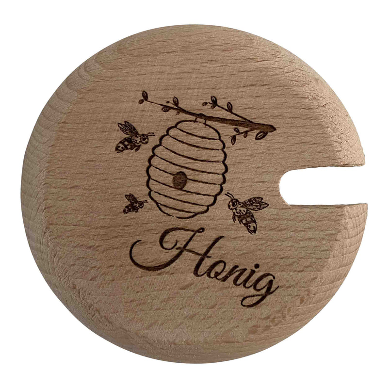 Honigglas Deckel mit Gravur Bienenstock