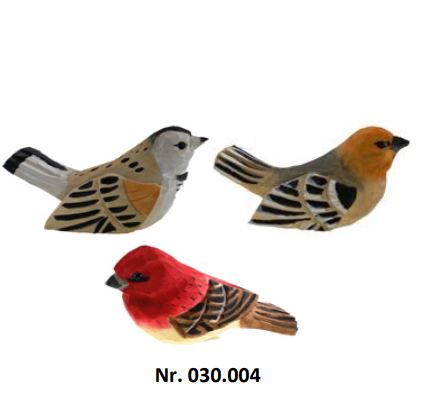 Handgeschnitzte Vögel gemischt aus Holz 12er Set ca. 6x3x3 cm bemalt