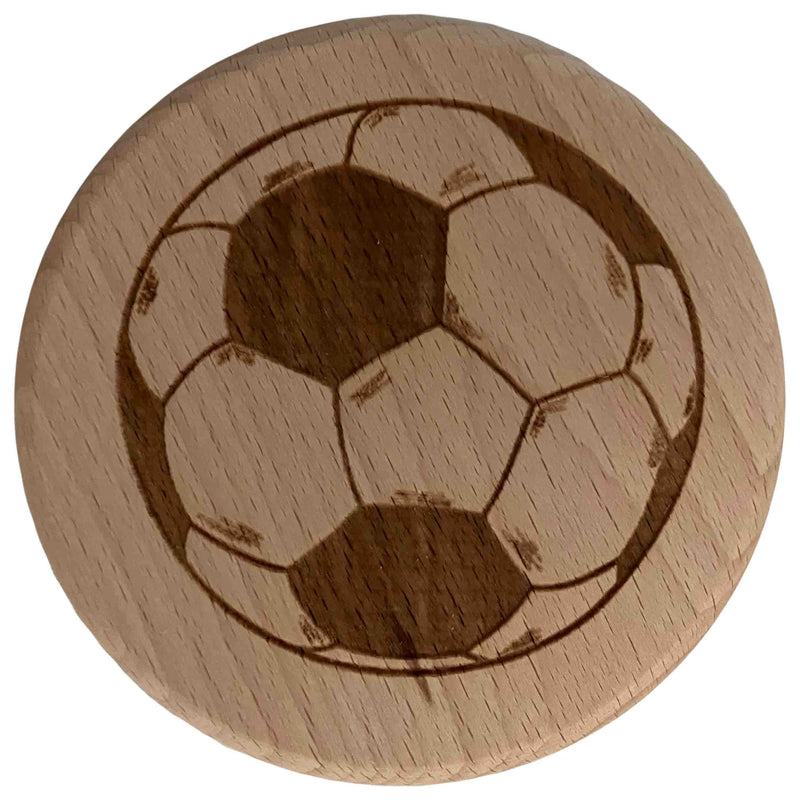 Glasdeckel mit Gravur "Fußball" aus Buchenholz