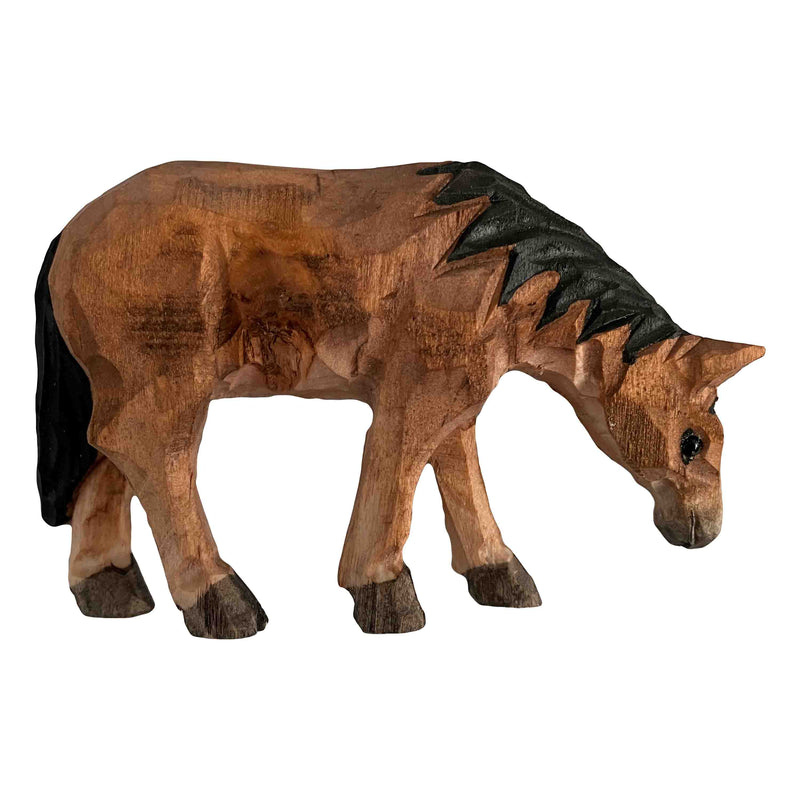 Handgeschnitztes Pferd aus Holz ca. 10 cm bemalt