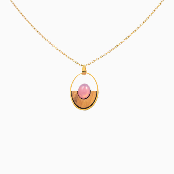 Halskette aus Olivenholz "Horizont oval - rosa" Nr. 052.182