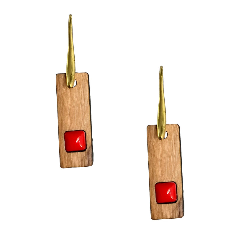 Ohrringe aus Olivenholz "Quaderstein - rot/gold" Nr. 052.315