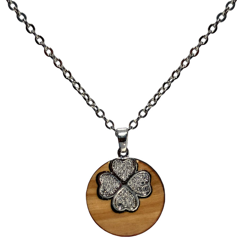 Halskette aus Olivenholz "Kleeblatt silber" Nr. 052.405