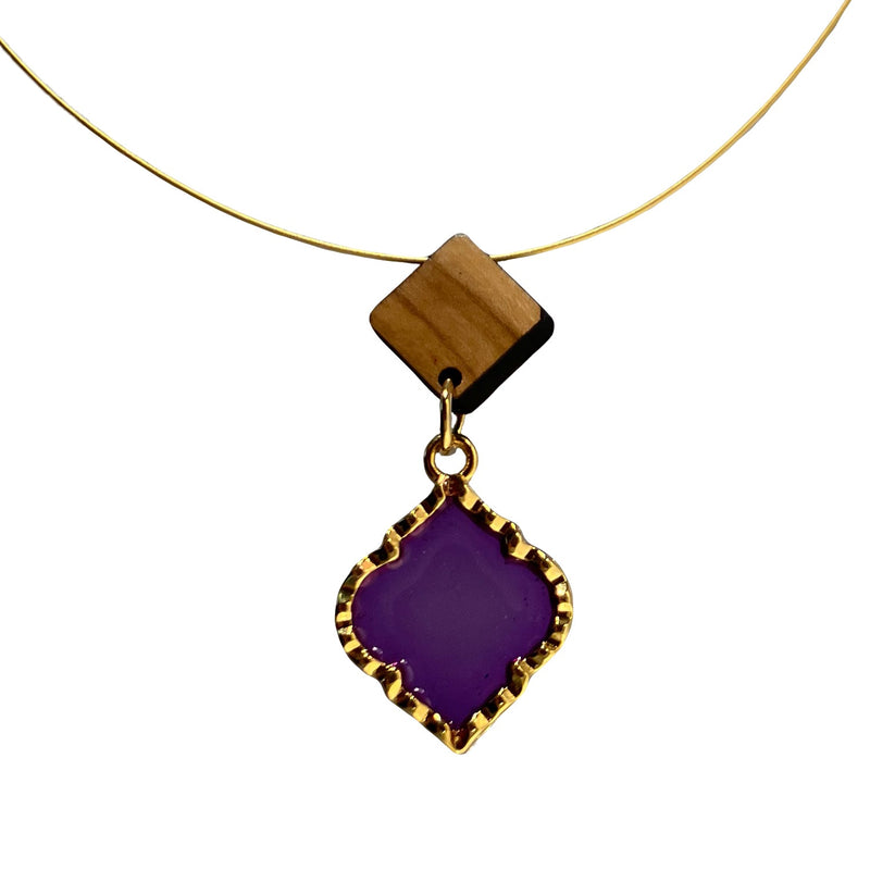 Halskette aus Olivenholz "Zierraute gold - lila" Nr. 052.418
