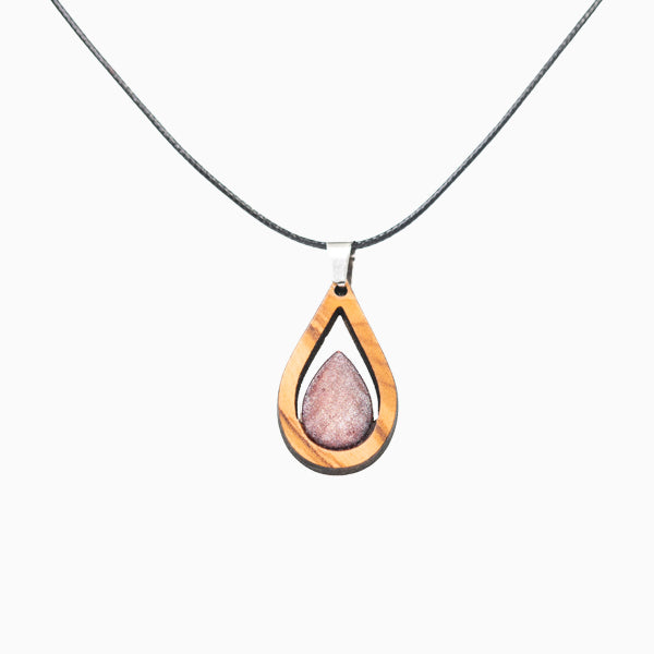 Halskette aus Olivenholz "Steinträne - rosa" Nr. 052.445