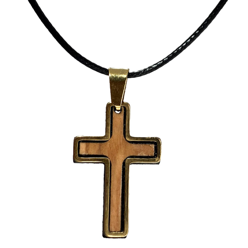 Halskette aus Olivenholz "Kreuz gold umrandet" Nr. 052.534
