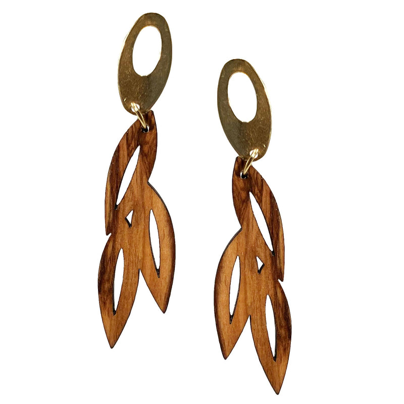 Ohrringe aus Olivenholz "3 Blätter gold" Nr. 052.777