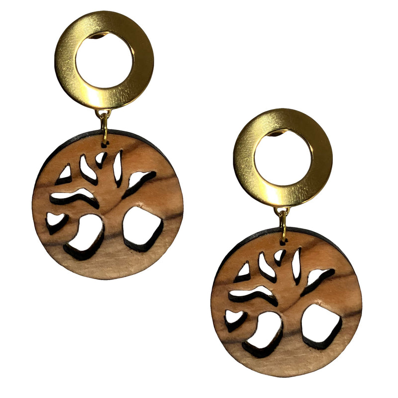 Ohrringe aus Olivenholz "Baum des Lebens gold" Nr. 052.845