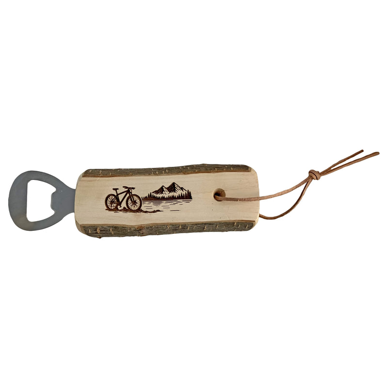 Flaschenöffner aus Holz mit Rinde kurz - Mountainbike