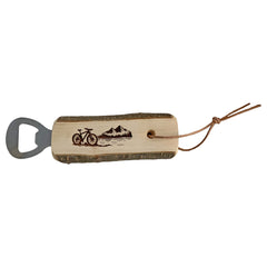 Flaschenöffner aus Holz mit Rinde kurz - Mountainbike