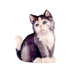 Katze sitzend grau, Krippenfiguren 