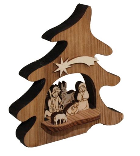 Hl. Familie in Tanne aus Holz 12x11x5 cm