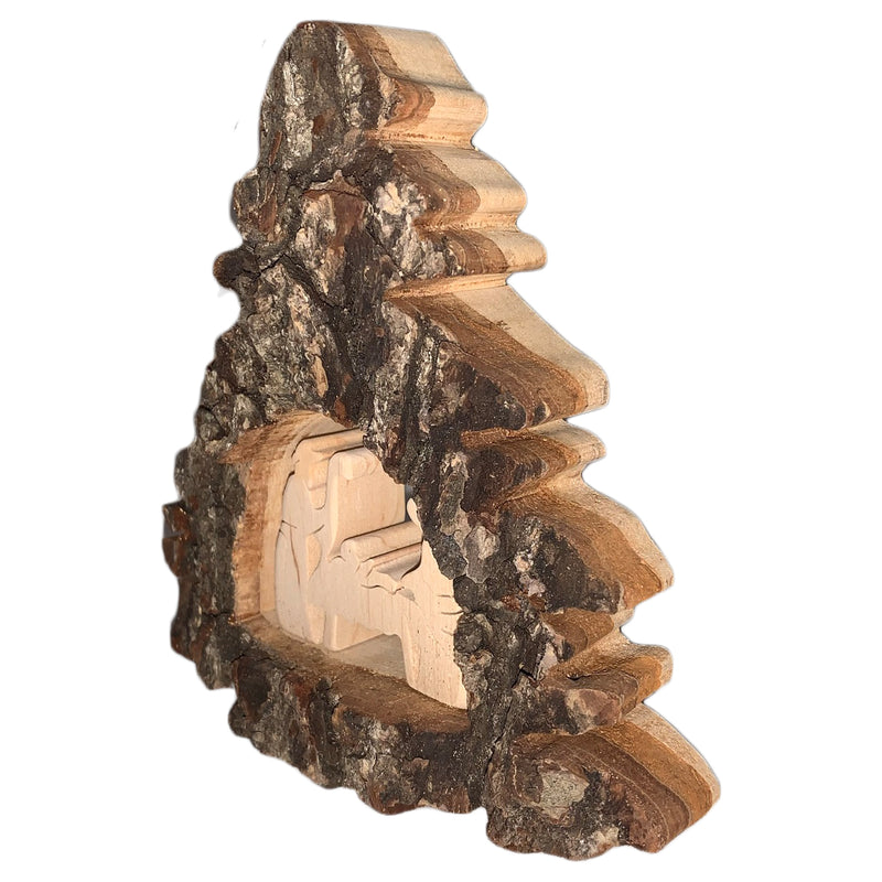 Rindentanne mit Hl. Familie aus Holz 13 cm