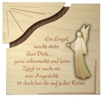 Aram Tafel mit Engel und Spruch aus Holz 15x15 cm