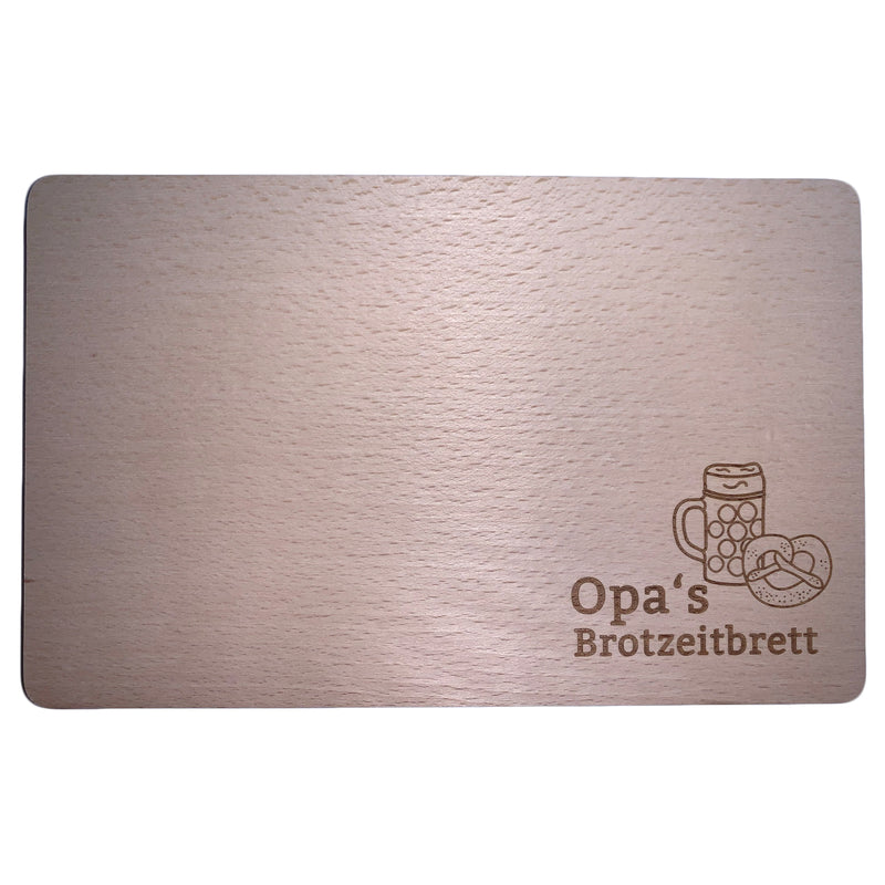 Schneidbrett mit Gravur "Opa`s Brotzeitbrett" aus Buchenholz, 25x16x1,5 cm