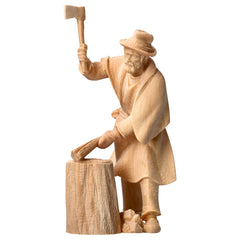 Holzhacker mit Holzklotz aus Zirbenholz, Krippenfiguren 