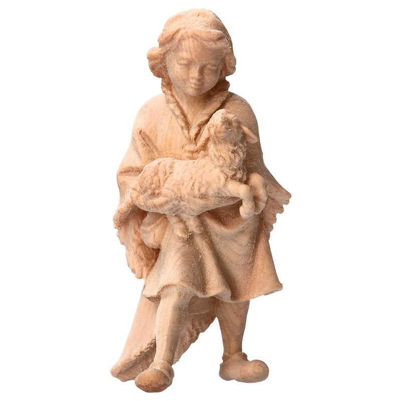 Junge mit Lamm aus Zirbenholz, Krippenfiguren "Berg Zirbe"