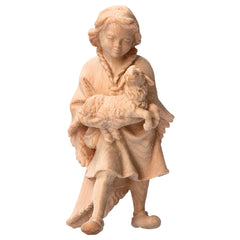 Junge mit Lamm aus Zirbenholz, Krippenfiguren 