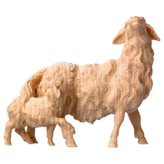 Schaf mit Lamm hinten aus Zirbenholz, Krippenfiguren 