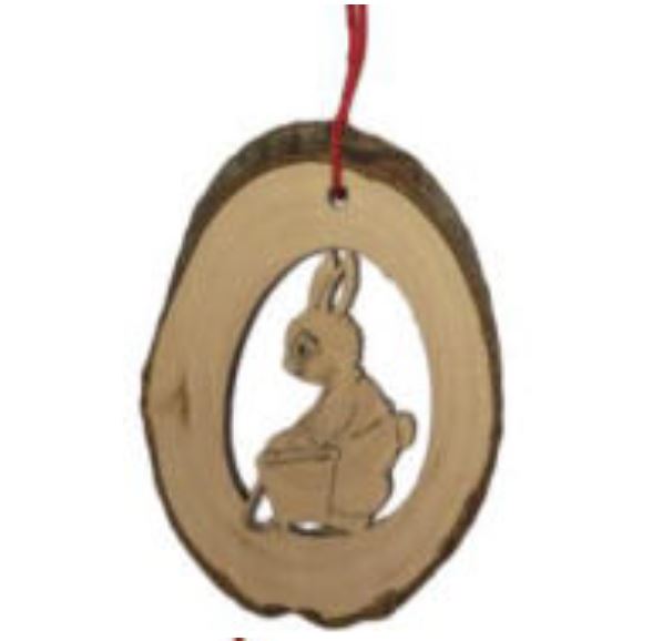 Astholzscheibe Ostern mit Motiv gelasert aus Holz, beidseitiges Motiv mit Aufhängefaden