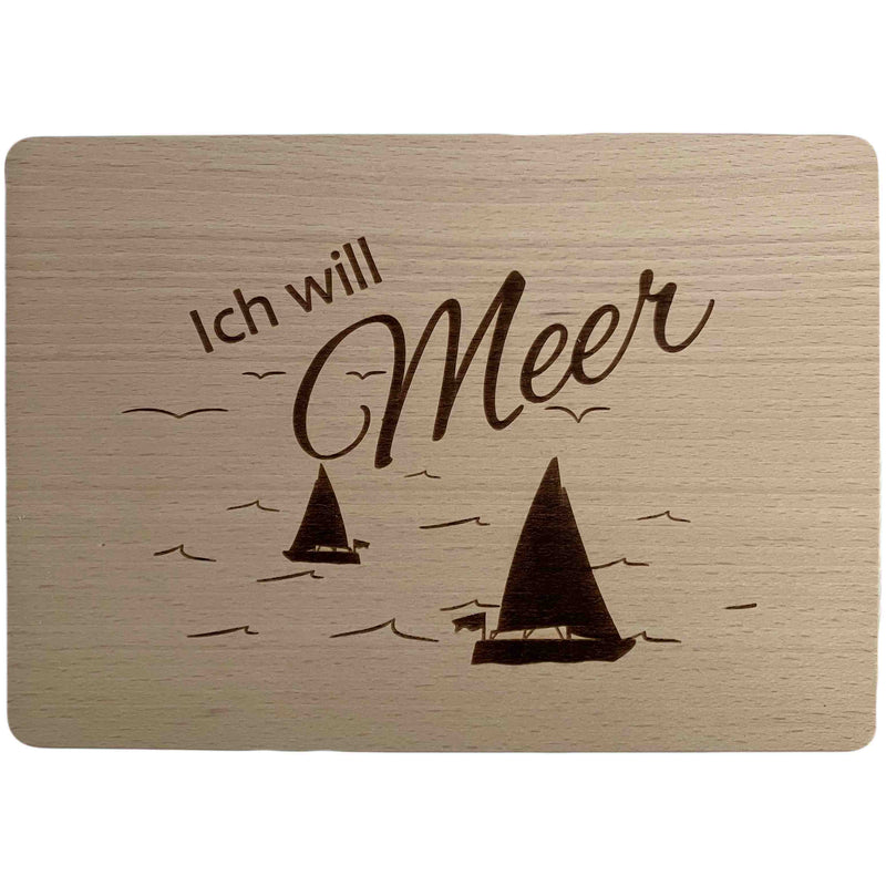 Schneidbrett mit Gravur "Ich will Meer" aus Buchenholz, 22x15,5x1 cm