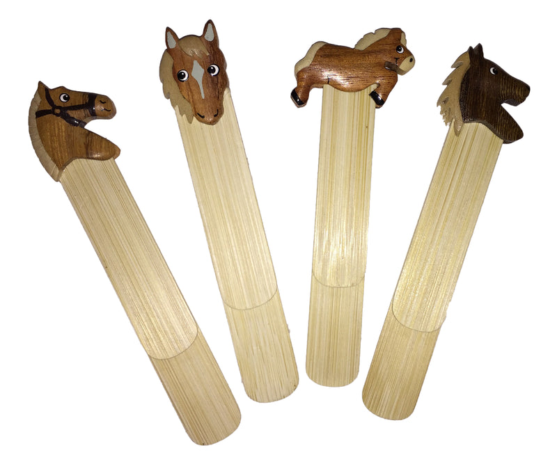 Buchmarker verschiedene Pferdemotive aus Holz im 4er Set