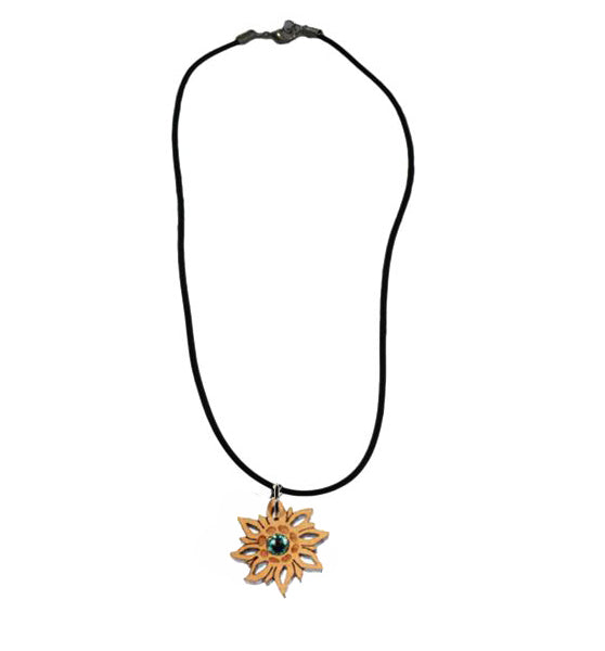 Halsketten Edelweiß aus Holz mit Kristallstein, Schmuck aus Holz Nr. B121