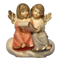 Engelpaar sitzend singend aus Ahornholz, Krippenfiguren 