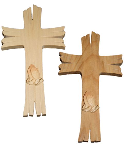 Kreuz "Ewigkeit" mit betenden Händen aus Holz 23x12x1,5 cm