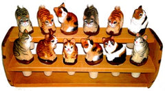 Handgeschnitzte Flaschenkorken mit gemischten Katzen aus Holz im 12er Set bemalt Nr. 041.048