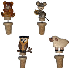 Flaschenkorken Tiere gemischt aus Holz gemischt im 4er Set