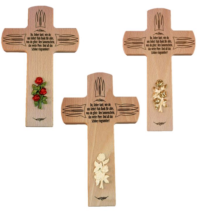 Gebetskreuz mit Rose aus Holz 20x12x2 cm