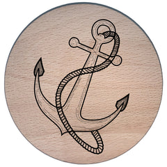 Glasuntersetzer mit Motiv maritim, gelasert, aus Buchenholz