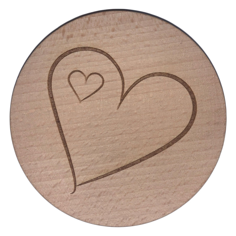 Glasdeckel mit Gravur "Herz" aus Buchenholz