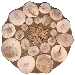 Kruguntersetzer aus Holz, gemischte Hölzer, mit Ahornblatt 009.144
