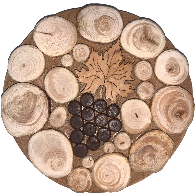 Kruguntersetzer aus Holz, gemischte Hölzer, mit Trauben und Ahornblatt 009.143