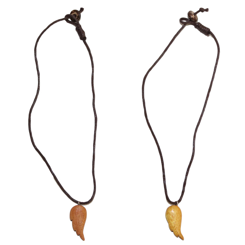 Halsketten Engelsflügel aus Holz im 2er Set, Band ca. 40 cm braun