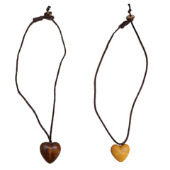 Halsketten Herz hell und dunkel aus Holz im 2er Set, Band ca. 40 cm braun